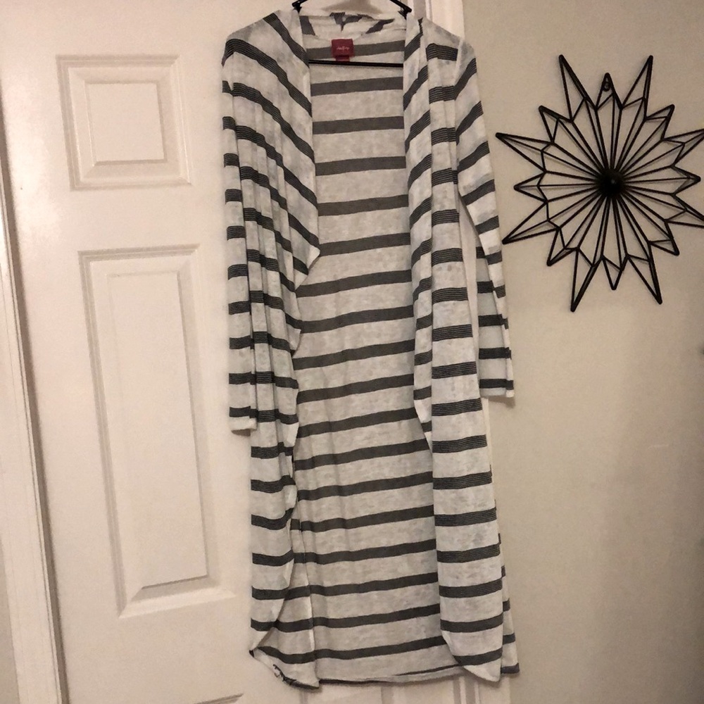 Daytrip White Navy Stripes Long Sheer Cardigan Size Small - NWOT Never Worn